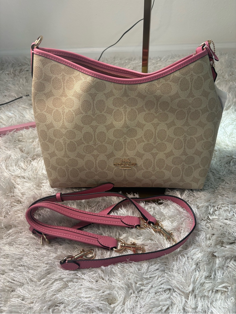 Coach laurel shoulder bag brown and pink